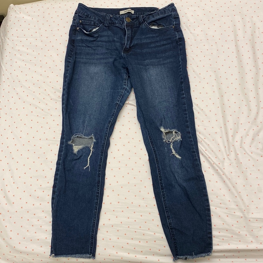 Refuge, Size 8, Ripped Blue jeans with ankle frills